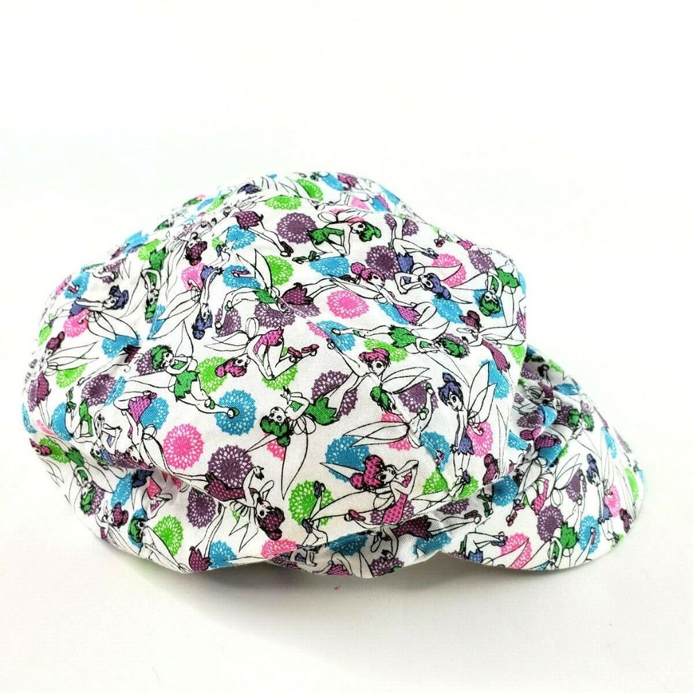 Disney Girls White Floral Tinker Bell Cap with Pink Blue Green Accents